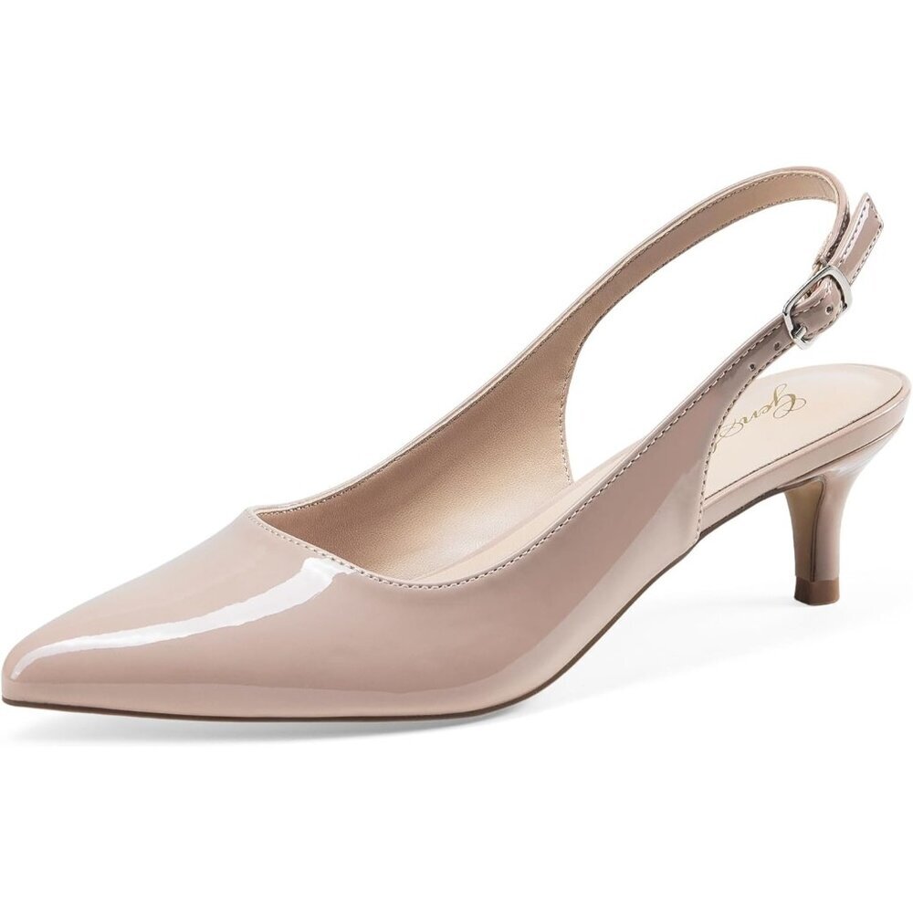 〽️Women's Cream Slingback Kitten Heels Pointed Toe Elegant Wedding Dress Pumps